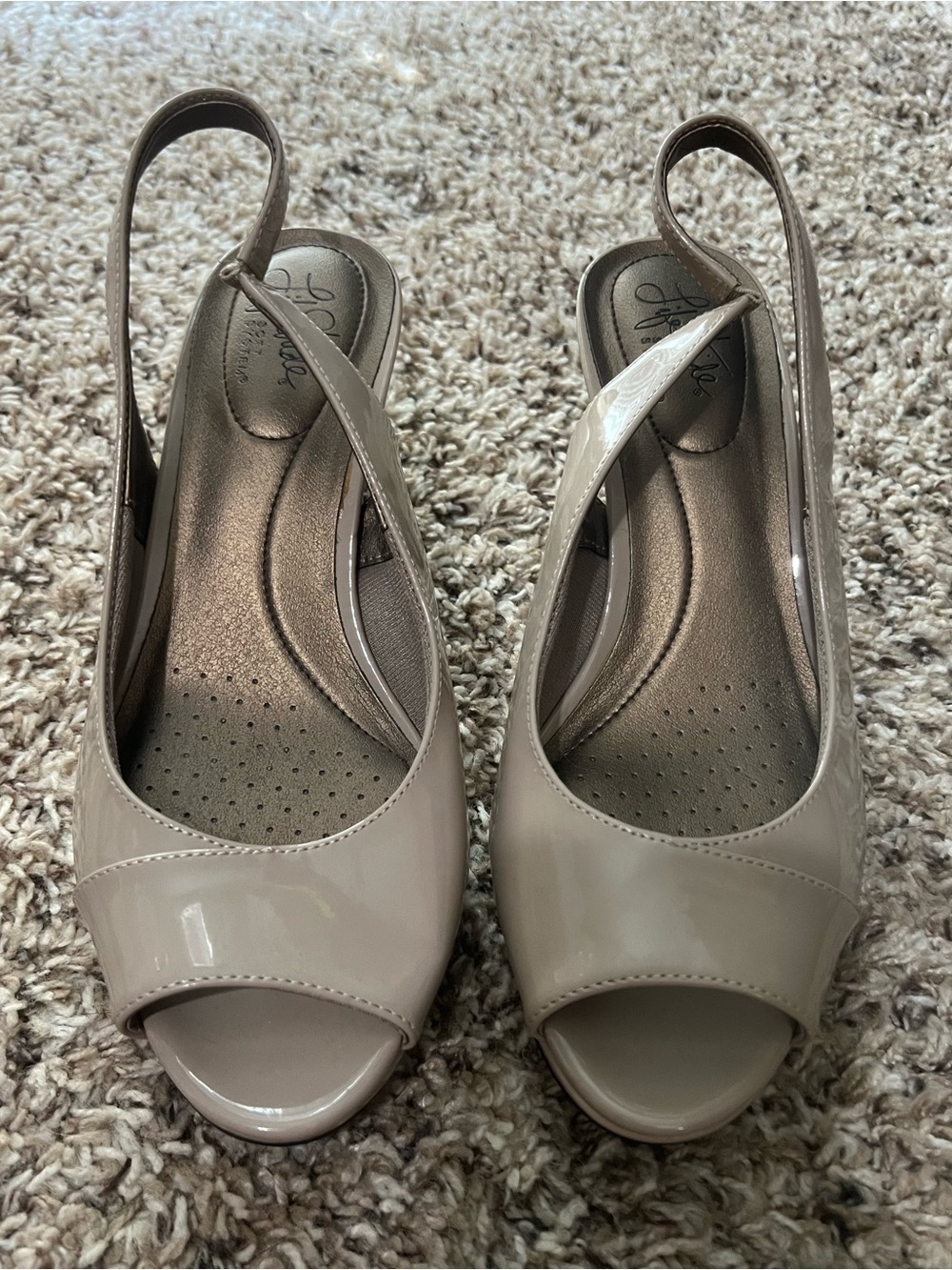 Life Stride Nude Patent Slingback Peep Toe Heels
